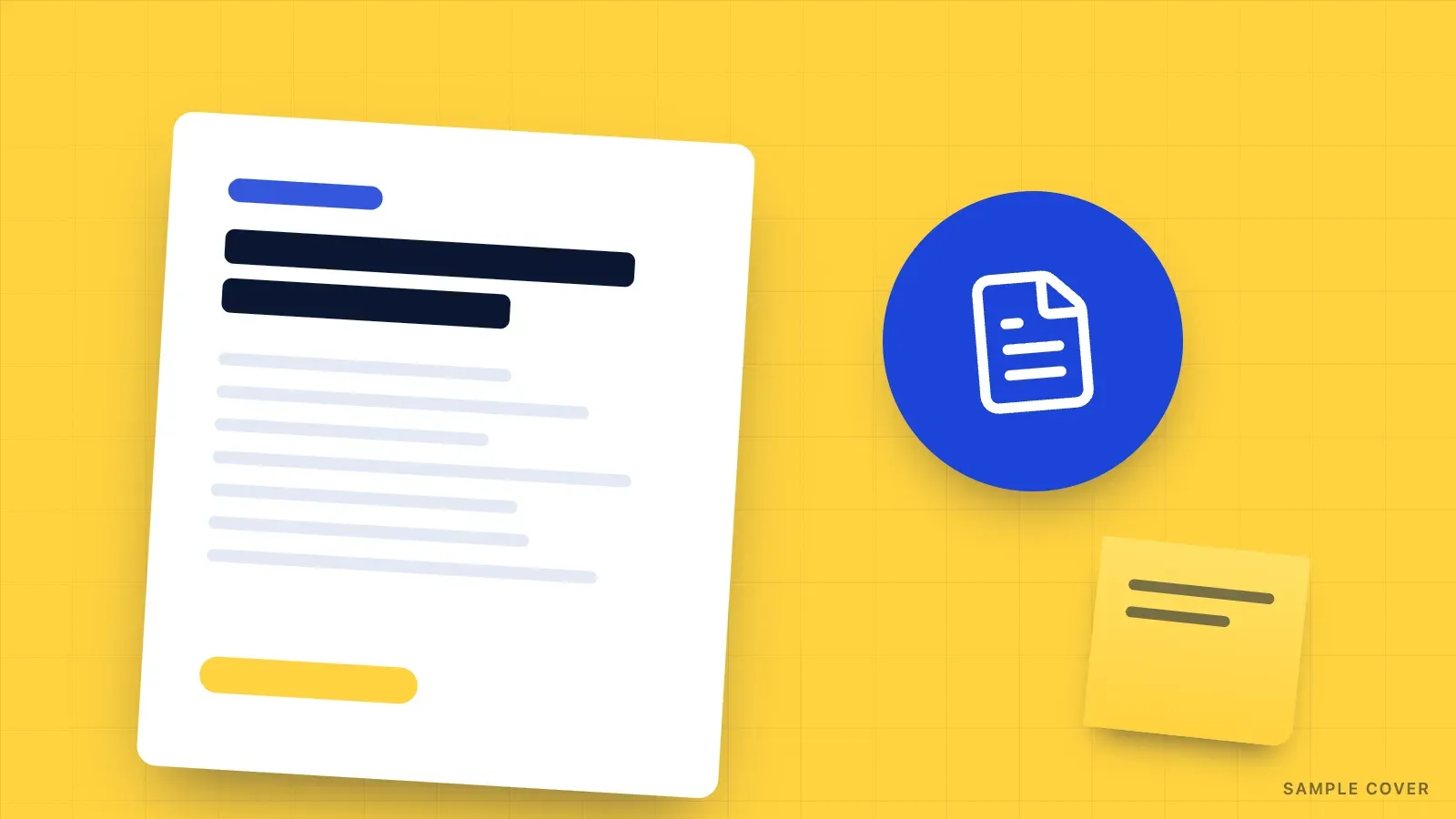 Illustration of a paper document and a sticky note beside a document icon