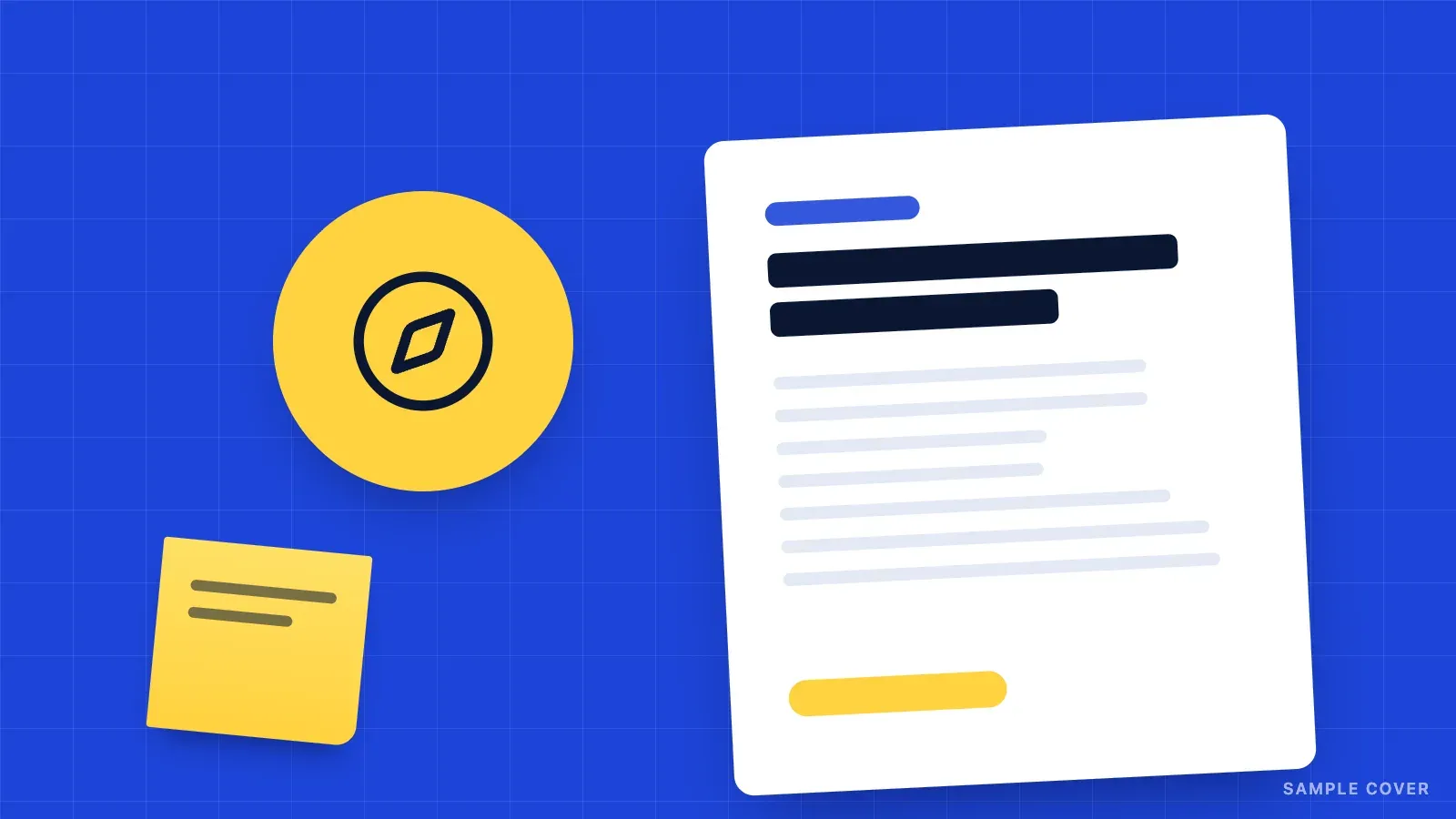 Illustration of a paper document and a sticky note beside a compass icon